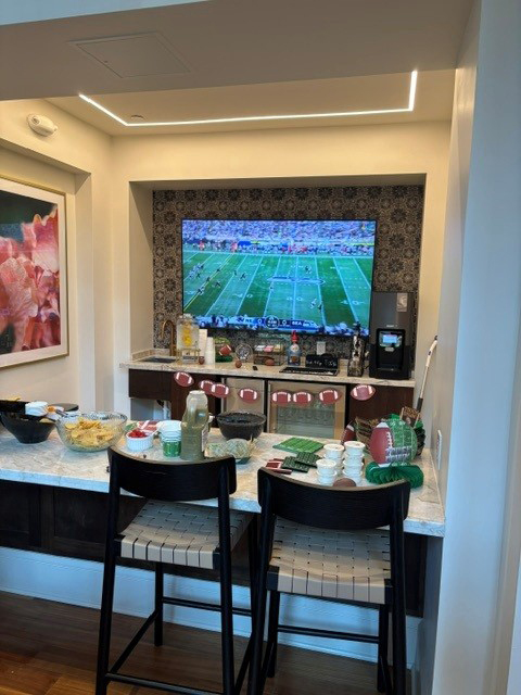 Football watch party setup in the club room at Manor Scottsdale